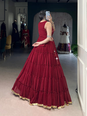 Modern Navratri lehenga maroon with feather-light flowing fabric
