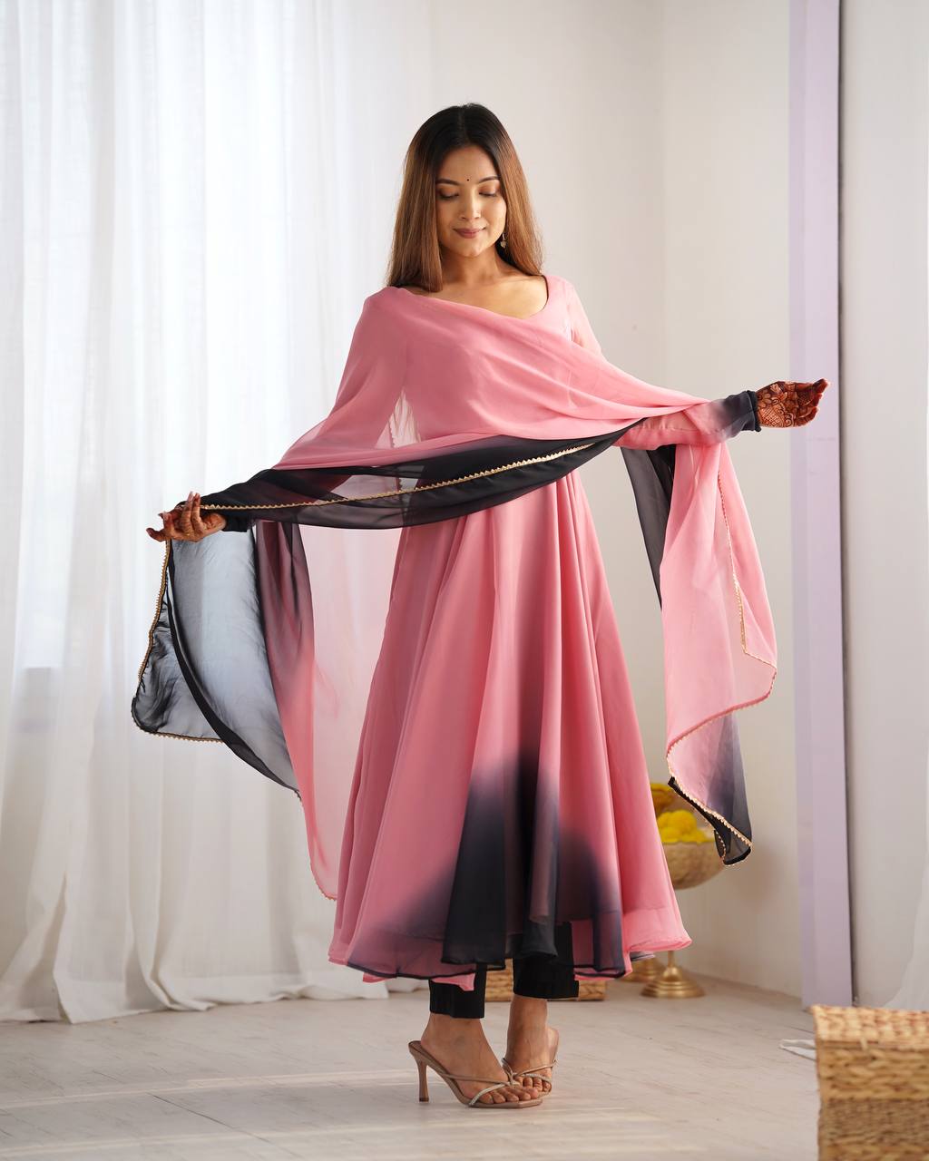 Onion Pink Pure Soft Fox Georgette Colourfull Padding Anarkali Salwar Suit