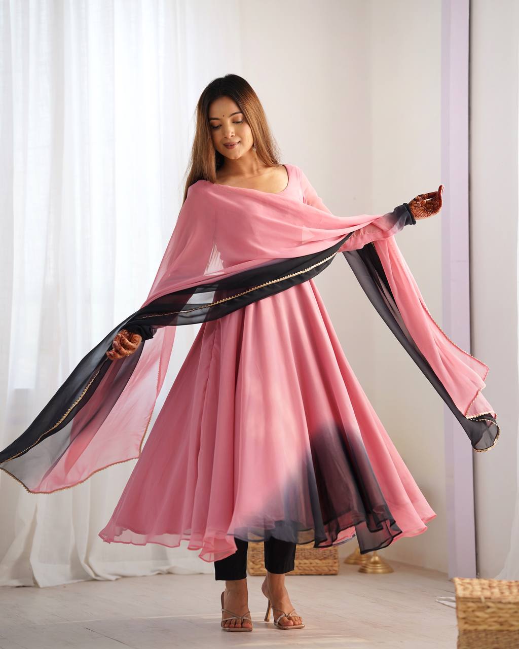 Onion Pink Pure Soft Fox Georgette Colourfull Padding Anarkali Salwar Suit