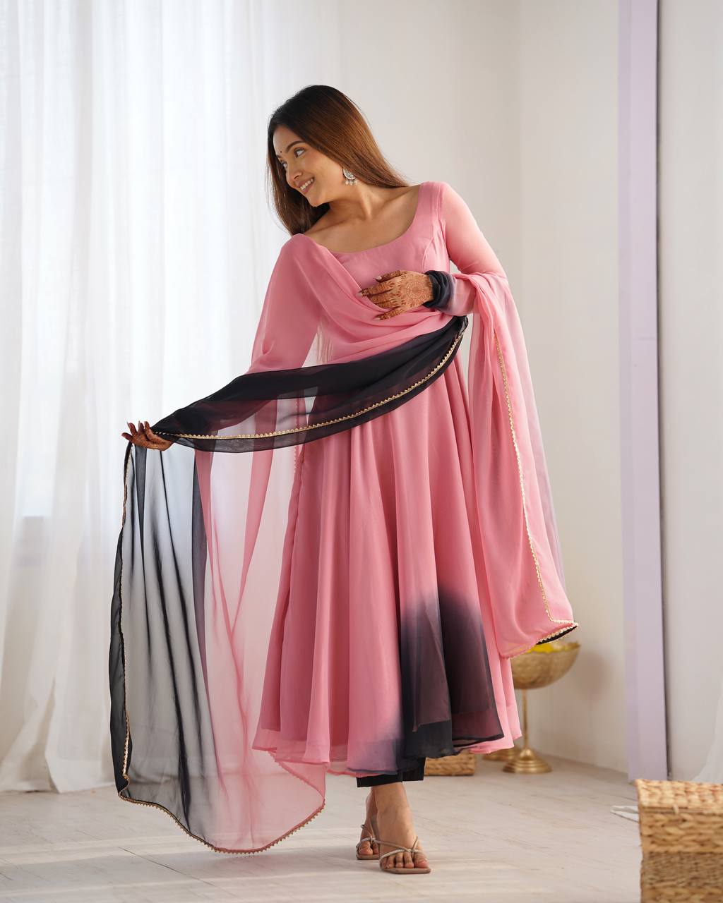 Onion Pink Pure Soft Fox Georgette Colourfull Padding Anarkali Salwar Suit