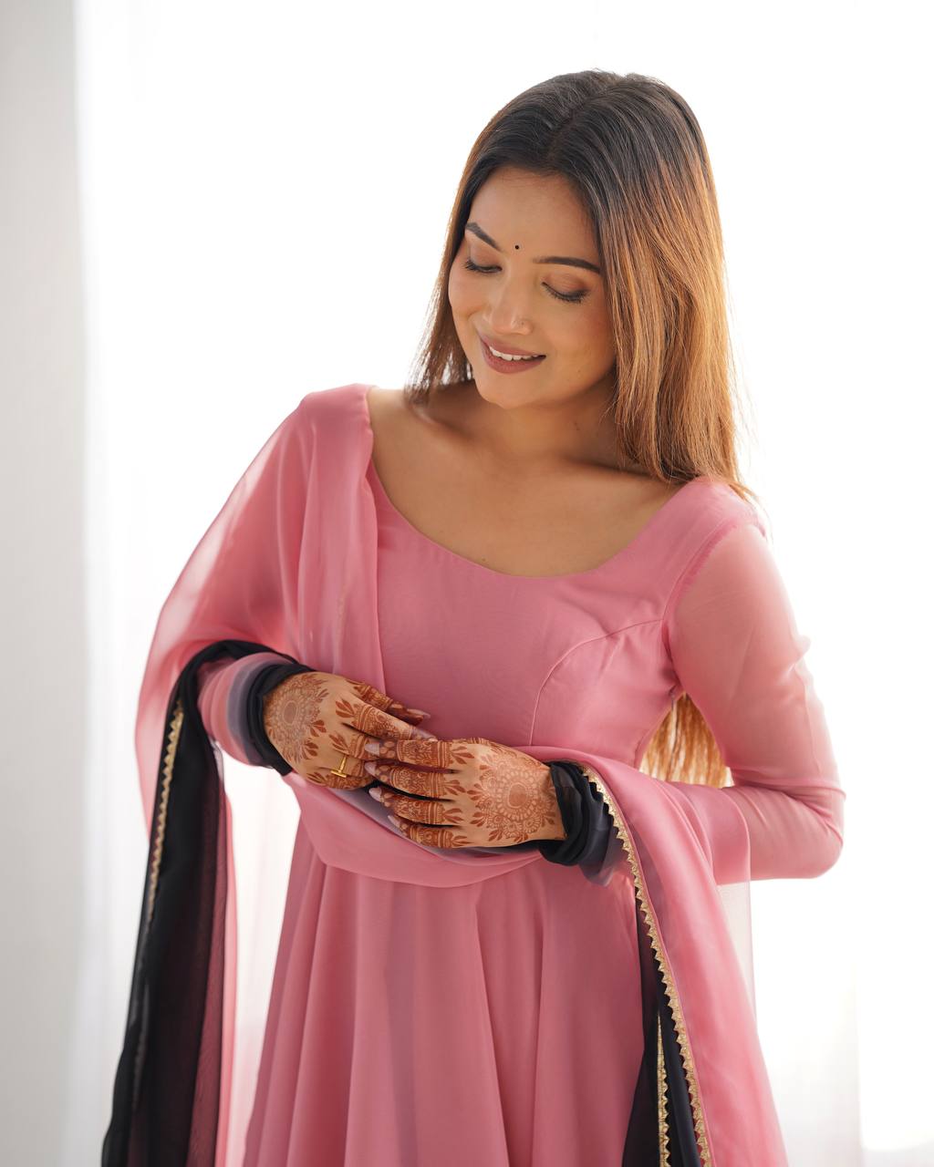 Onion Pink Pure Soft Fox Georgette Colourfull Padding Anarkali Salwar Suit