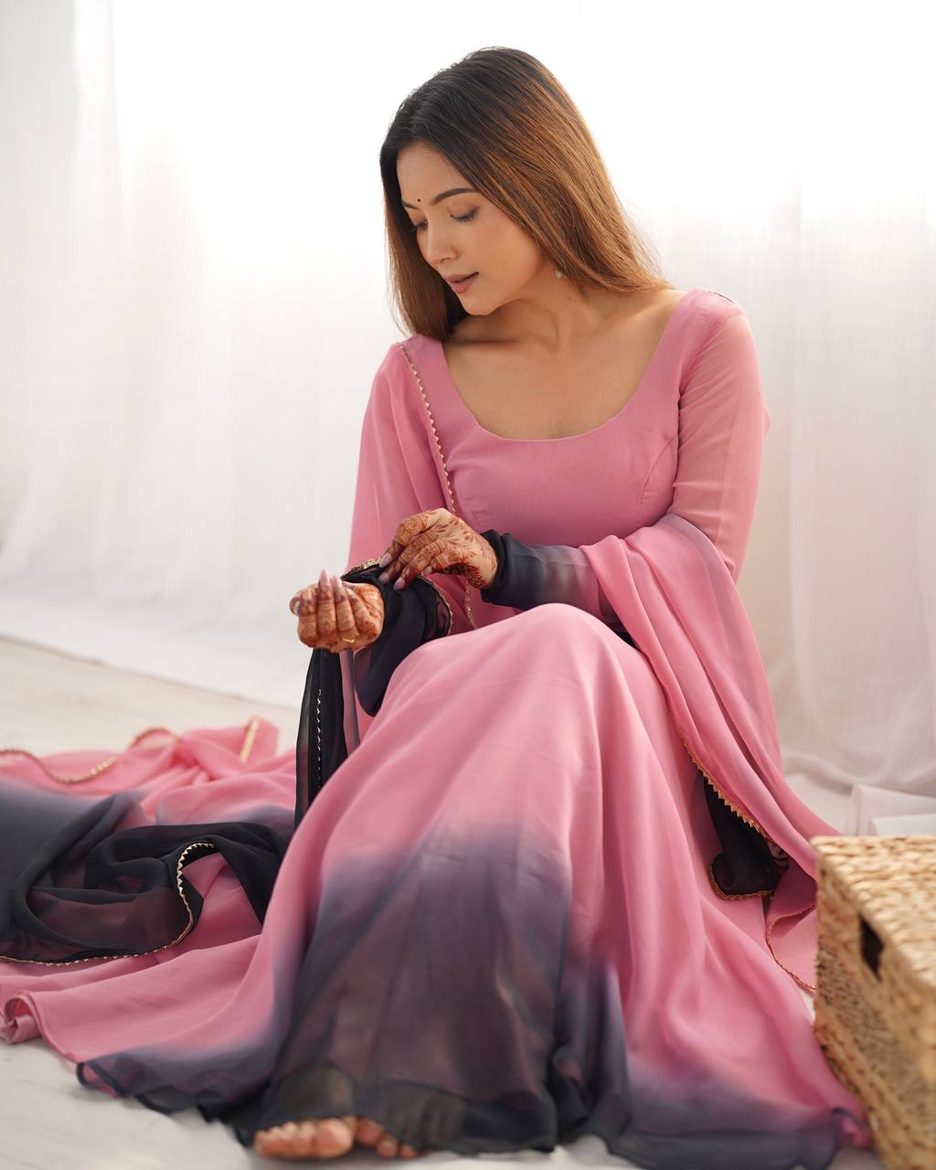 Onion Pink Pure Soft Fox Georgette Colourfull Padding Anarkali Salwar Suit
