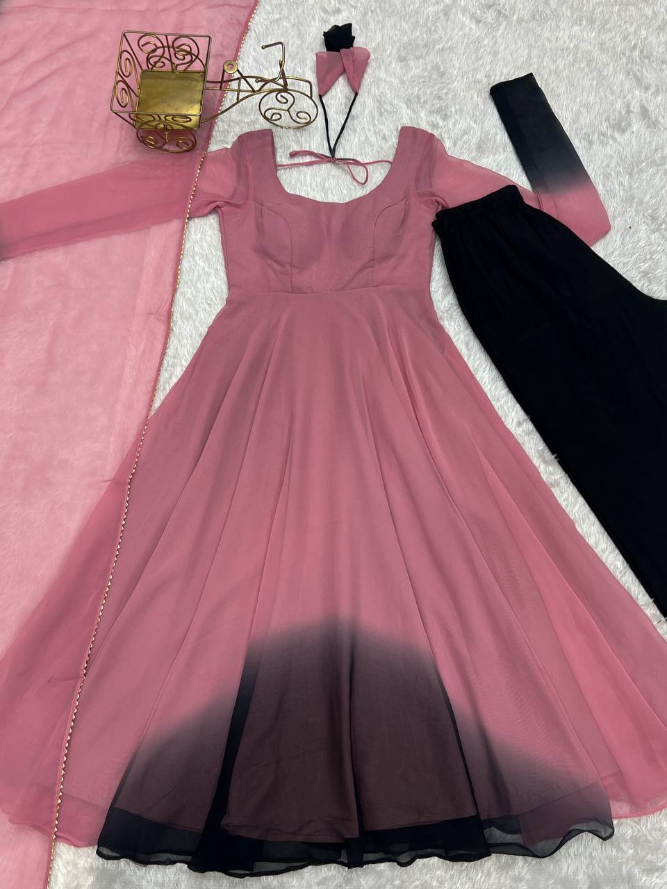 Onion Pink Pure Soft Fox Georgette Colourfull Padding Anarkali Salwar Suit