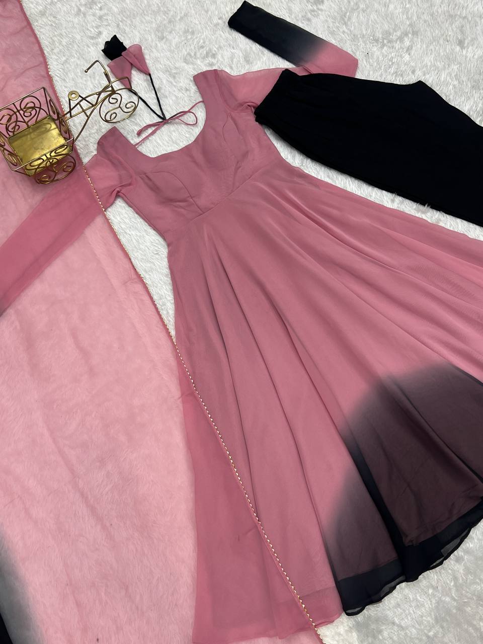 Onion Pink Pure Soft Fox Georgette Colourfull Padding Anarkali Salwar Suit