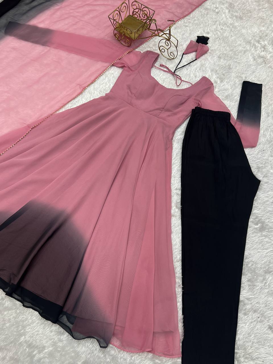Onion Pink Pure Soft Fox Georgette Colourfull Padding Anarkali Salwar Suit