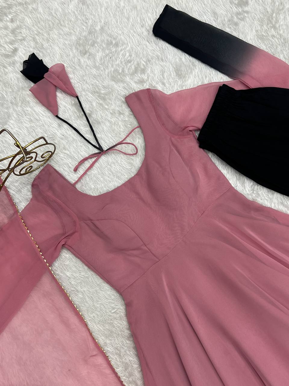 Onion Pink Pure Soft Fox Georgette Colourfull Padding Anarkali Salwar Suit