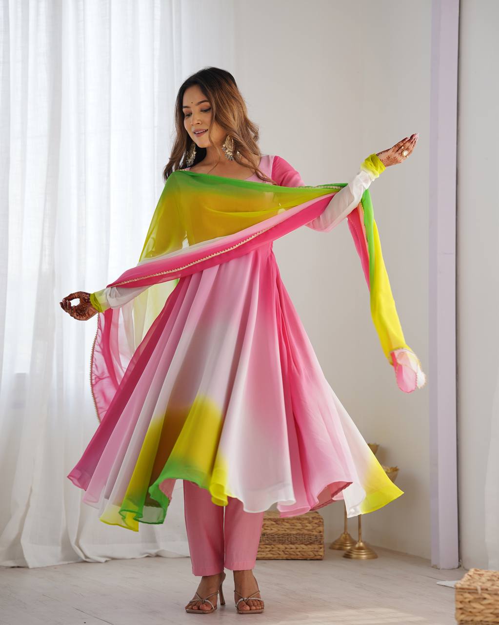 Multicolor Pure Soft Fox Georgette Colourfull Padding Anarkali Salwar Suit