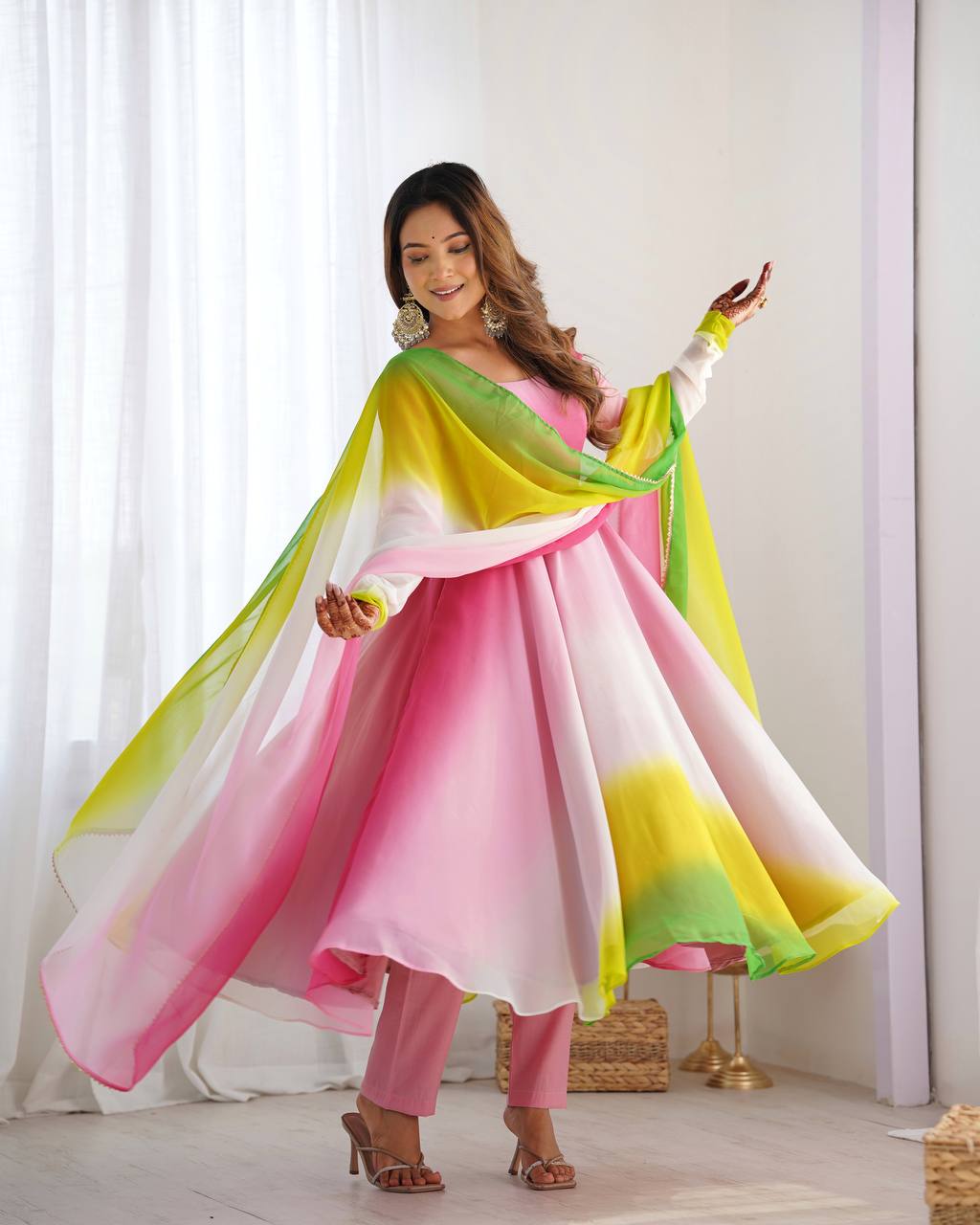 Multicolor Pure Soft Fox Georgette Colourfull Padding Anarkali Salwar Suit