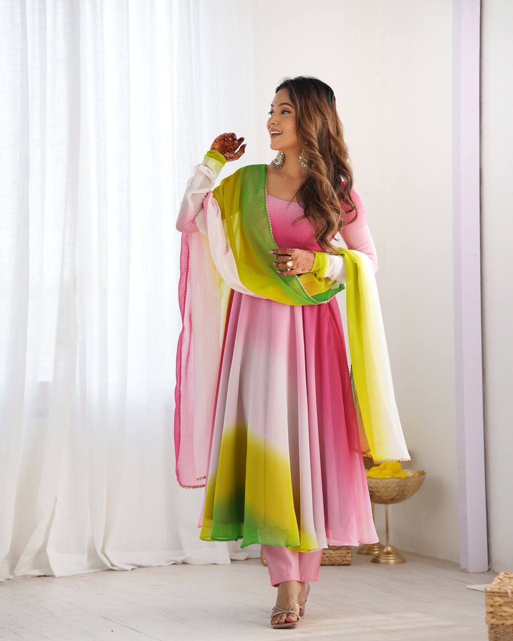 Multicolor Pure Soft Fox Georgette Colourfull Padding Anarkali Salwar Suit