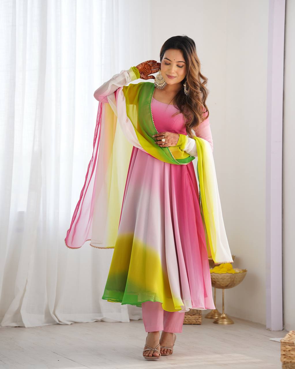 Multicolor Pure Soft Fox Georgette Colourfull Padding Anarkali Salwar Suit