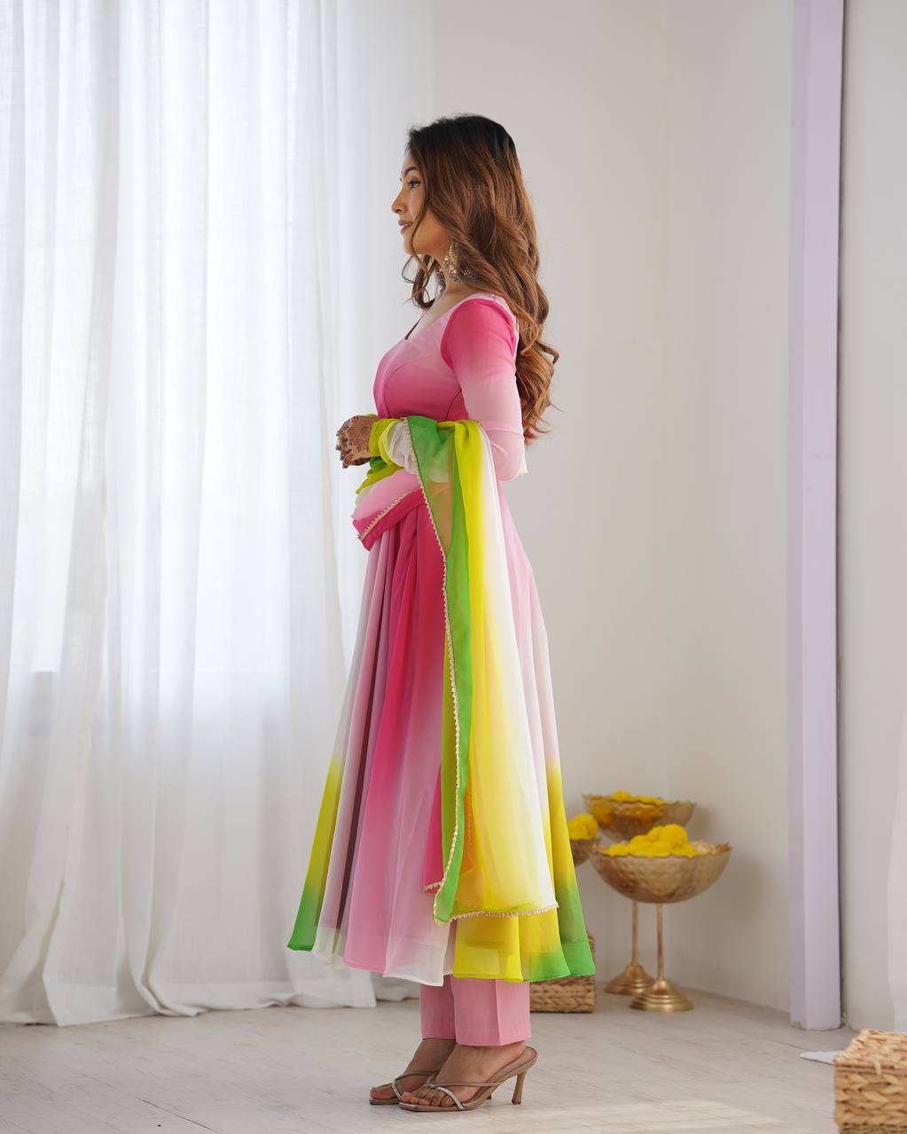 Multicolor Pure Soft Fox Georgette Colourfull Padding Anarkali Salwar Suit