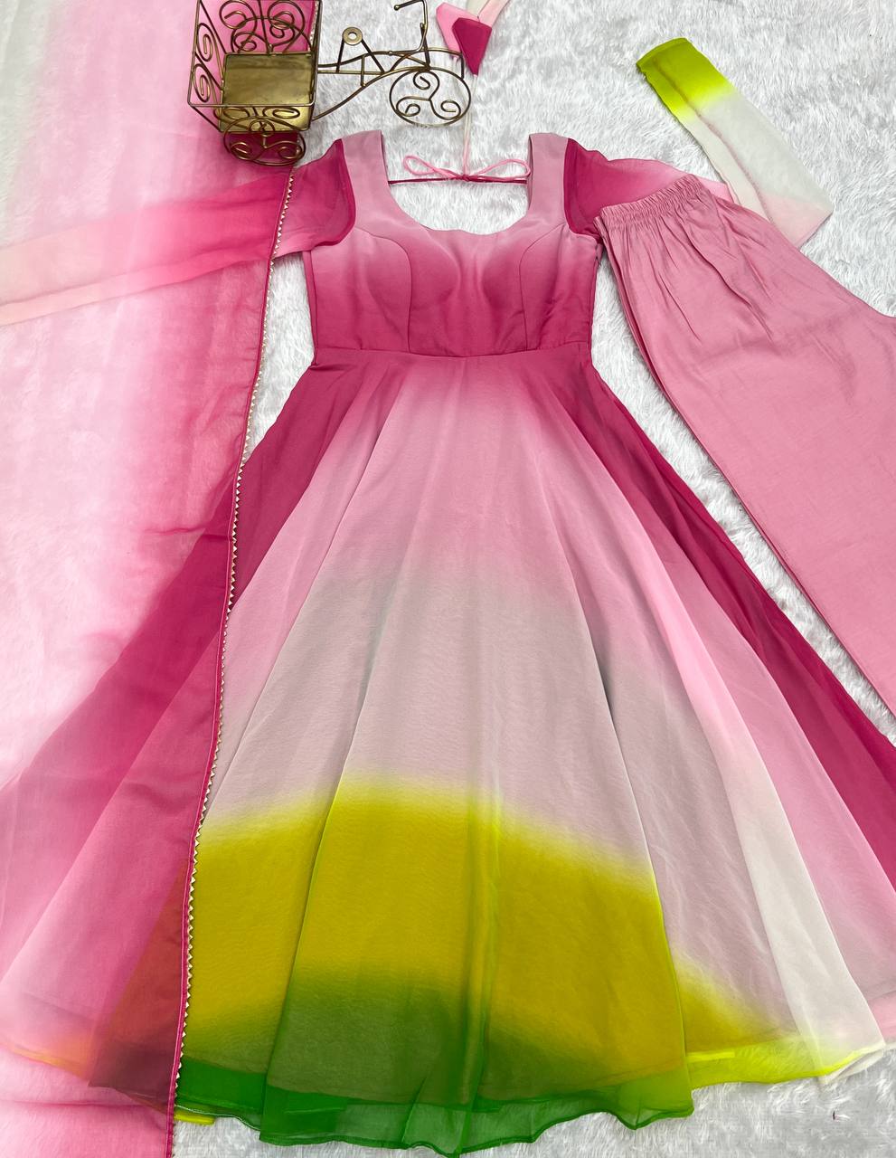 Multicolor Pure Soft Fox Georgette Colourfull Padding Anarkali Salwar Suit