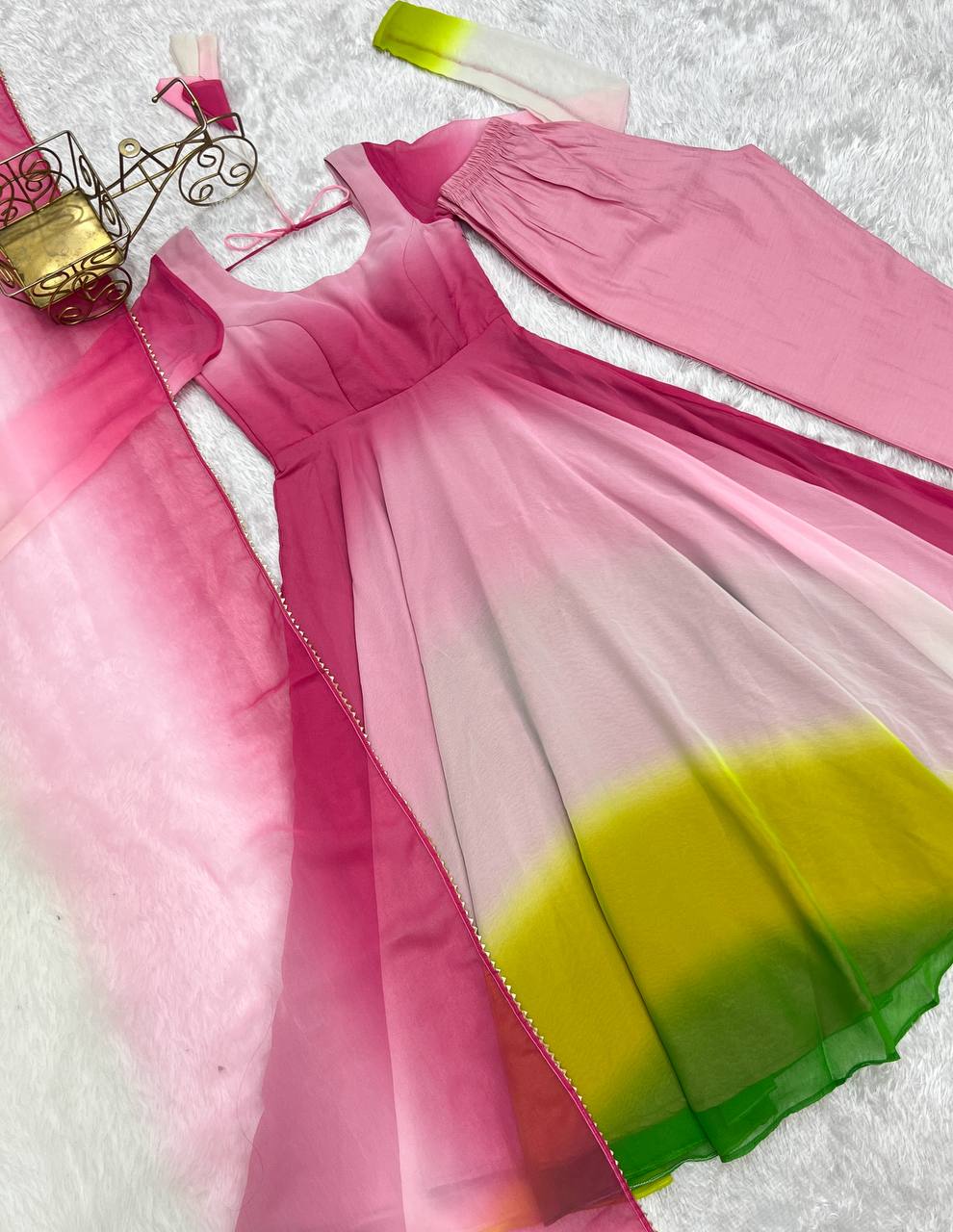 Multicolor Pure Soft Fox Georgette Colourfull Padding Anarkali Salwar Suit