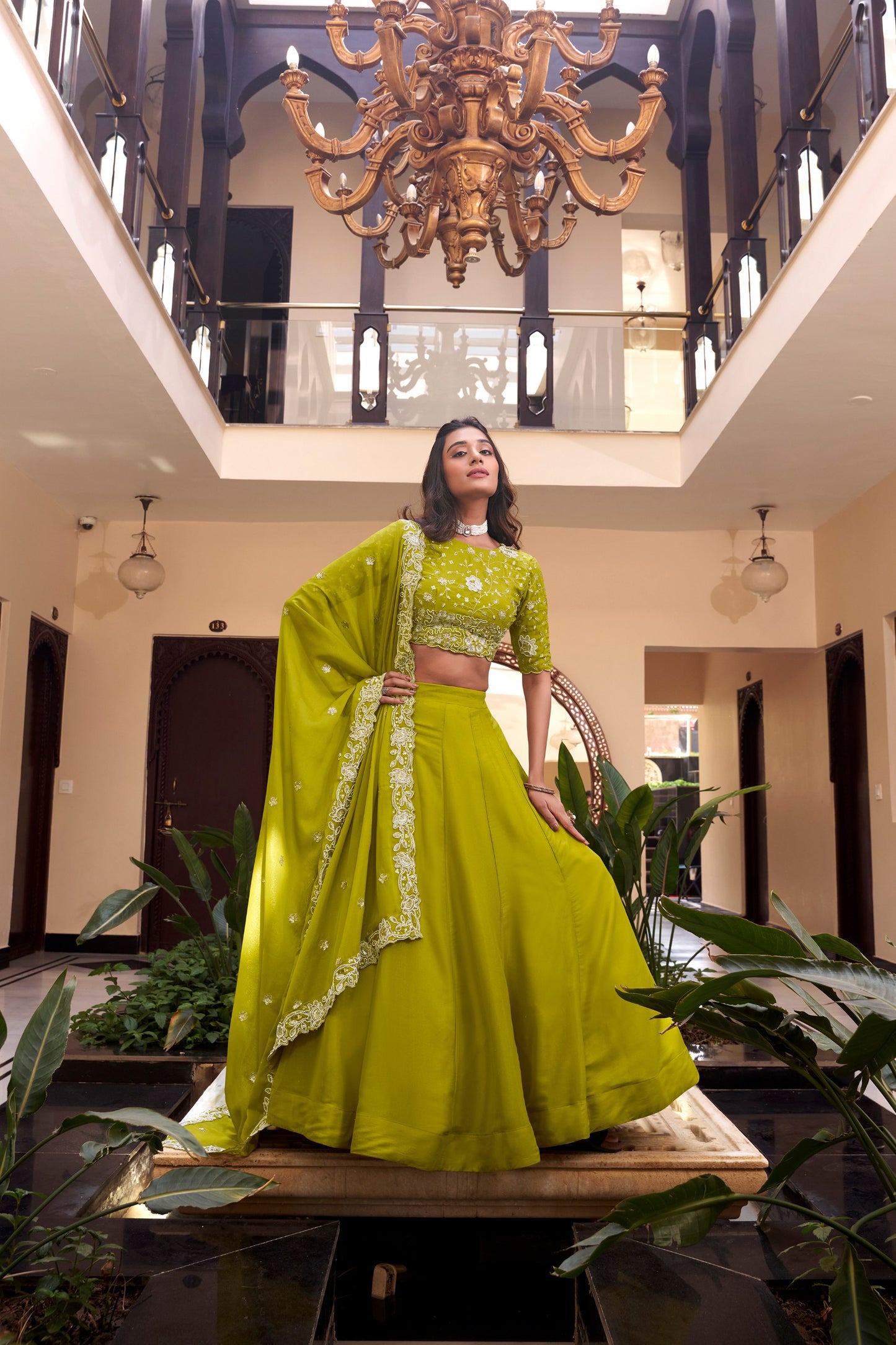 Parrot Star Georgette Pearl Coding And Sequins Embroidery Work Lehenga Choli
