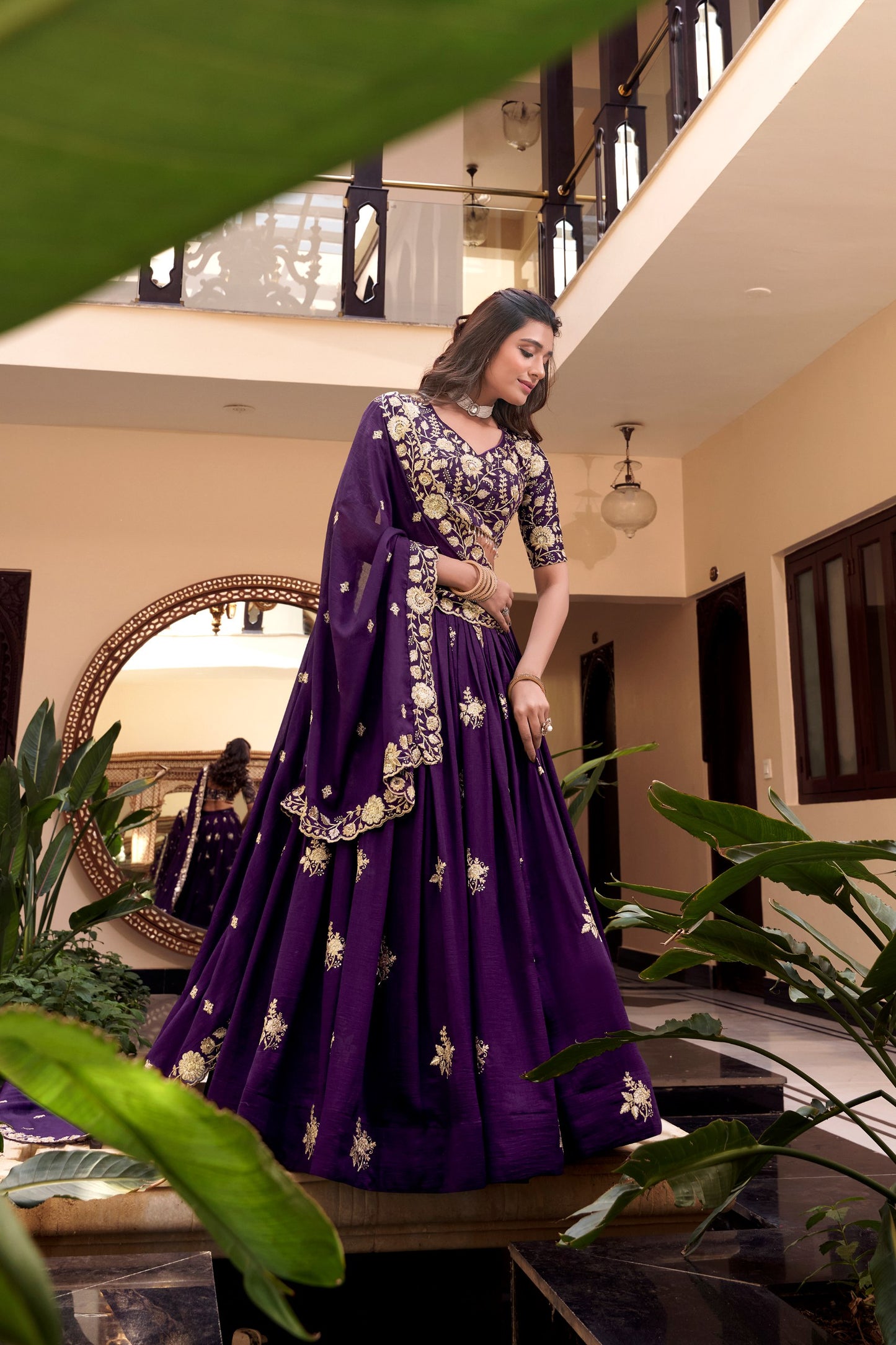 Purple Vichitra Silk Pearl Coding And Sequins Embroidery Work Lehenga Choli