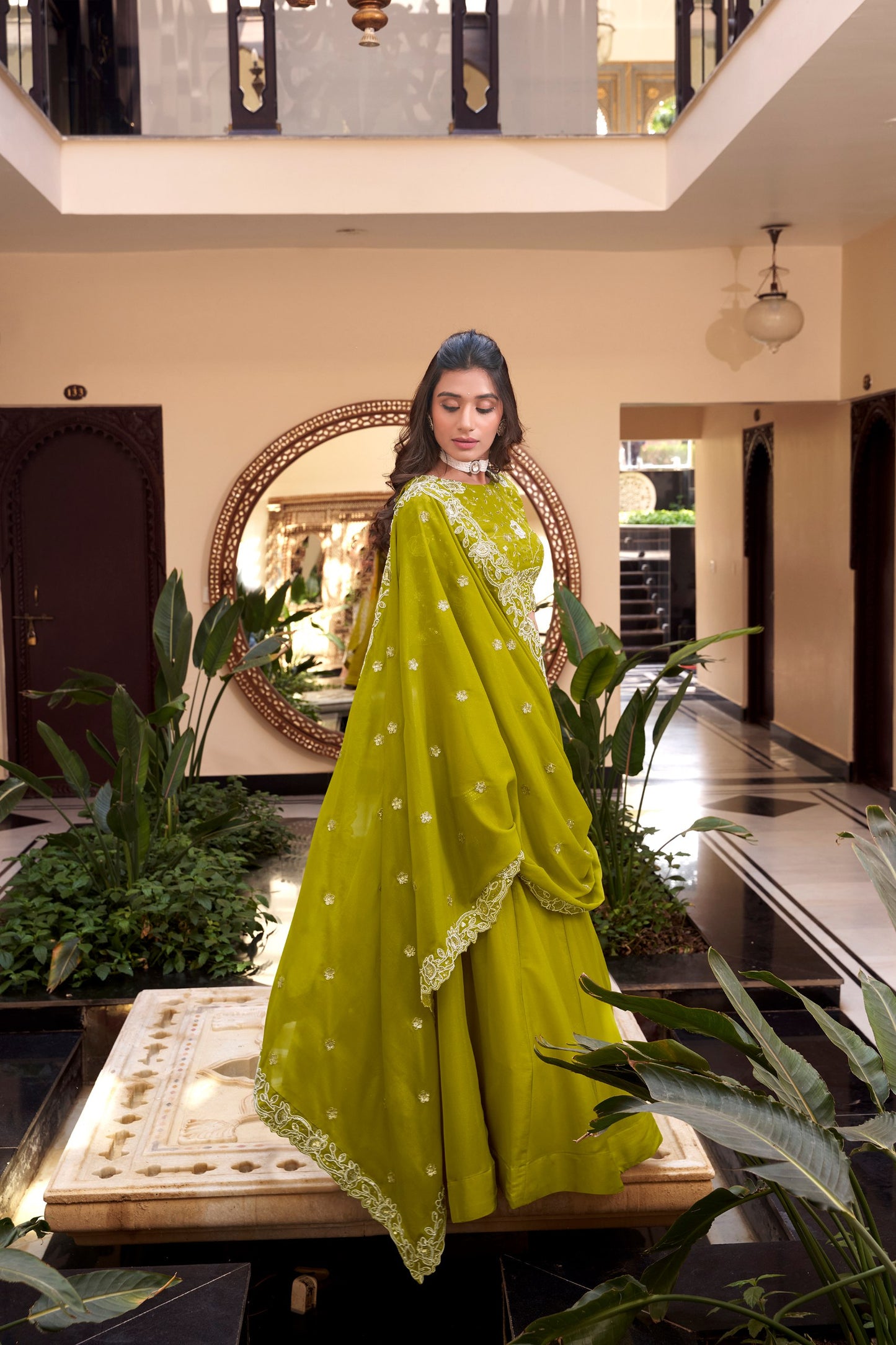 Parrot Star Georgette Pearl Coding And Sequins Embroidery Work Lehenga Choli