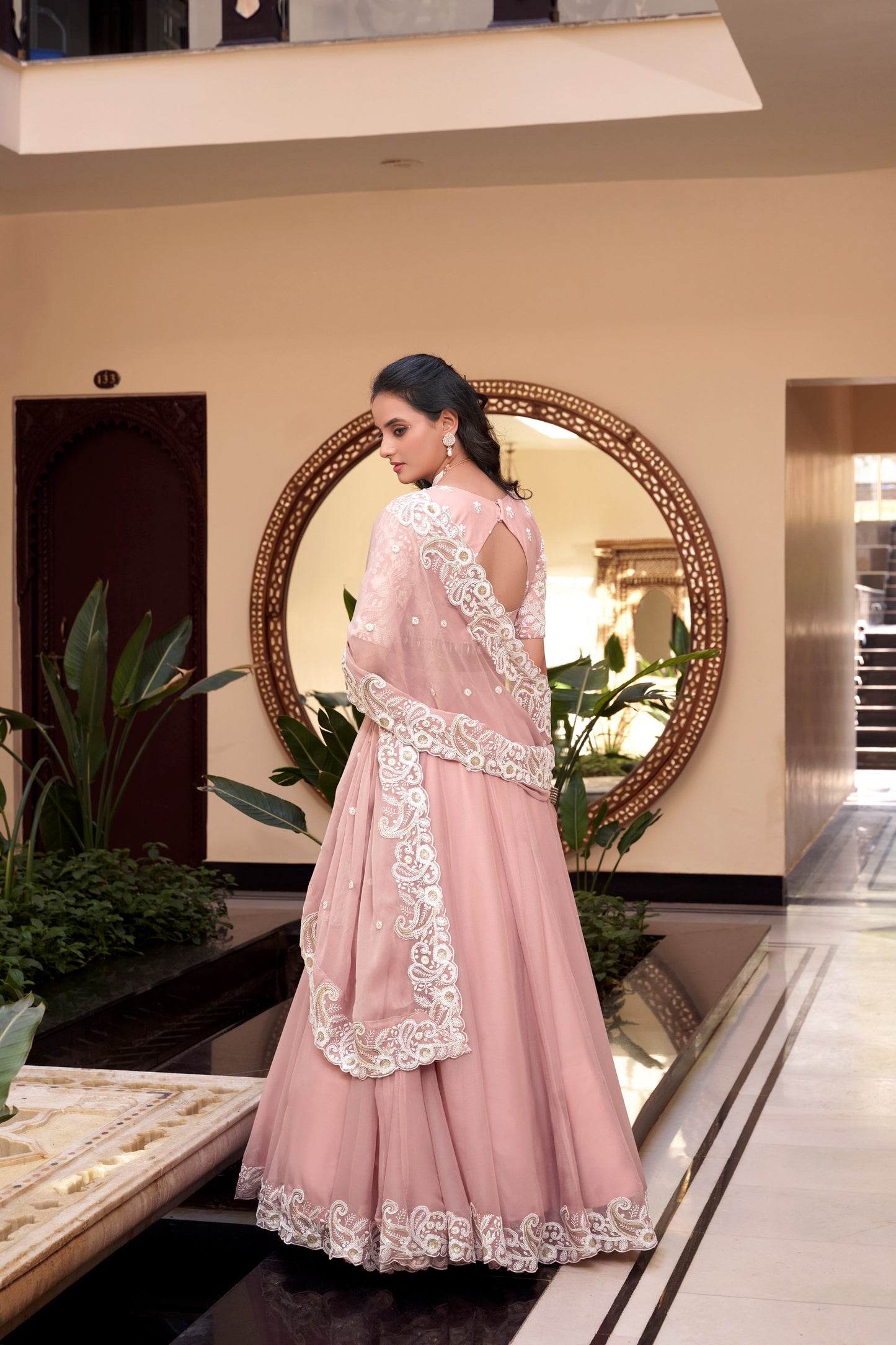Peach Weone Silk Pearl Coding And Sequins Embroidery Work Lehenga Choli