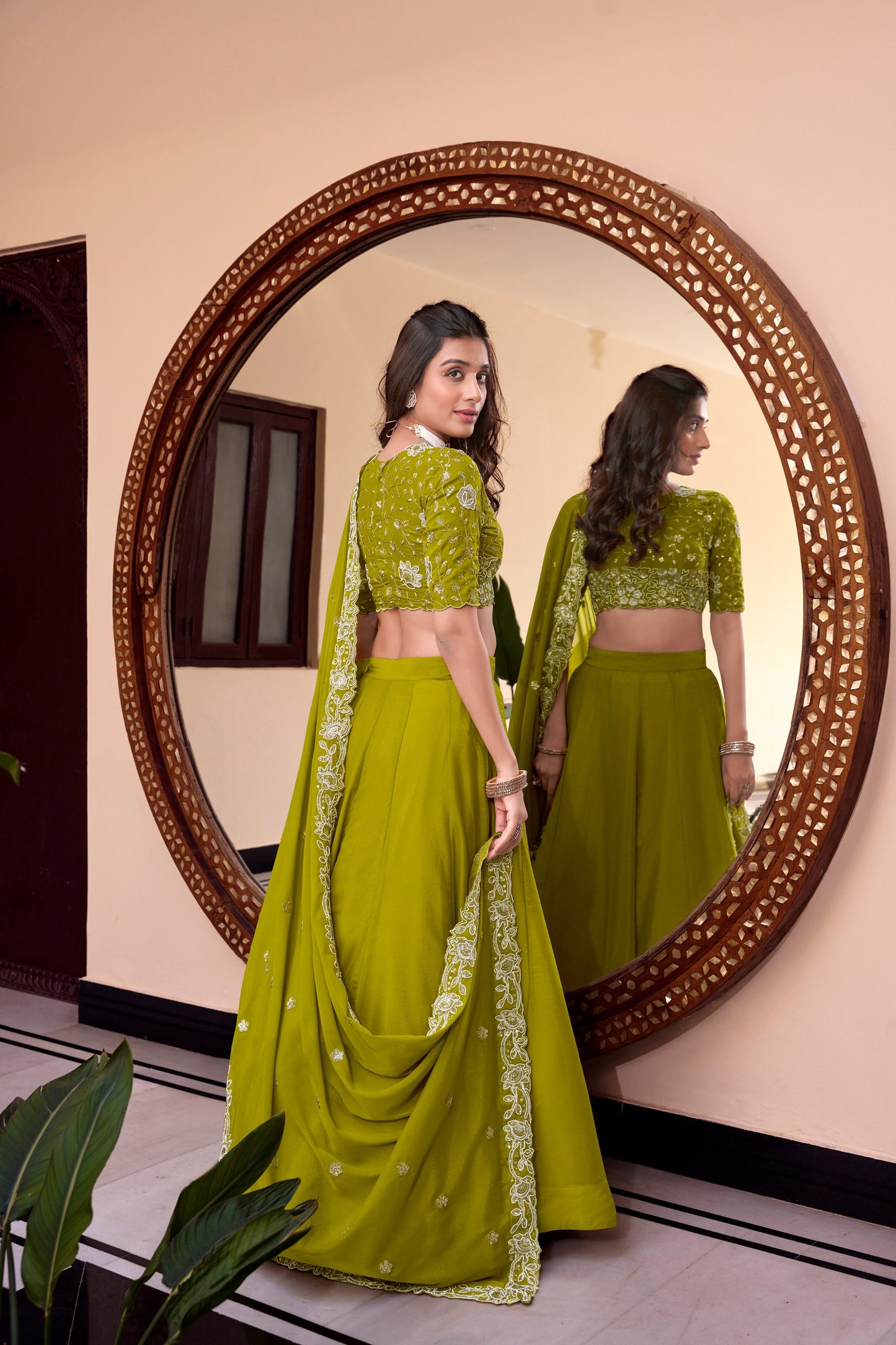 Parrot Star Georgette Pearl Coding And Sequins Embroidery Work Lehenga Choli