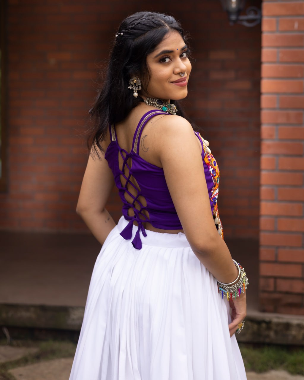 White Pure Rayon Cotton Patola Prints Muslin Patta Navratri Lehenga Choli