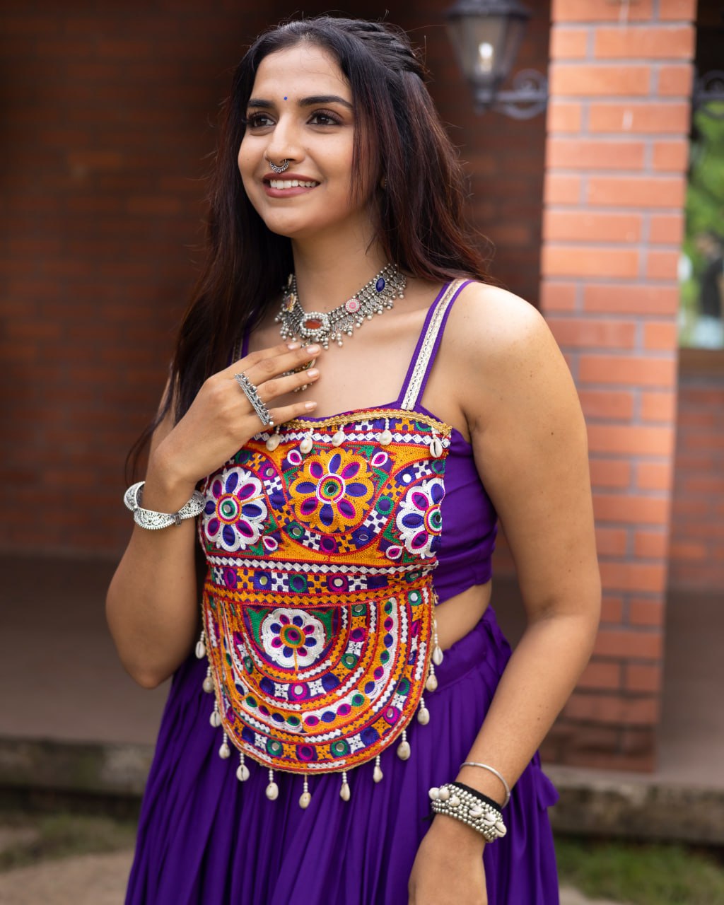 Purple Pure Rayon Cotton Patola Prints Muslin Patta Navratri Lehenga Choli