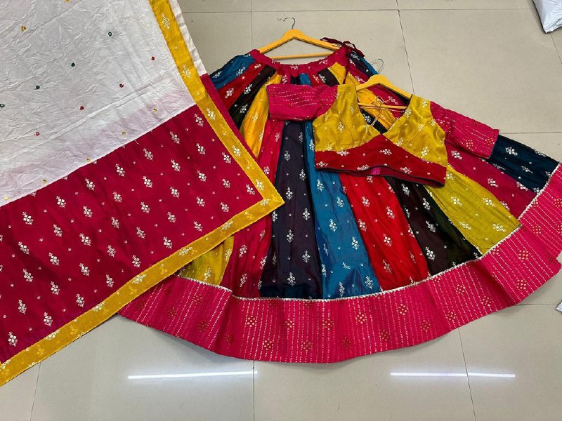 Rani Pure Cotton Silk Sequins Work Butta Work Navratri Lehenga Choli
