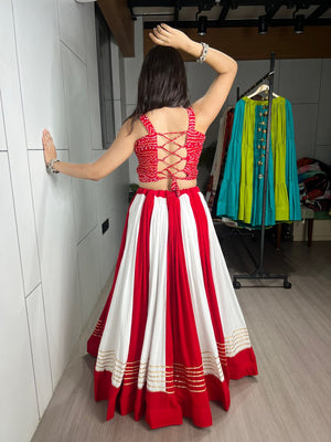 Gujarati chaniya choli with Kutchi elephant motif mirror embroidery blouse