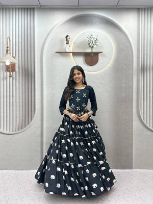 Boho Navratri chaniya choli black and white with hand latkans for garba