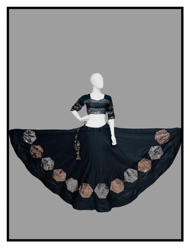 Black Pure Cotton Silk Sequins Work Butta Work Navratri Lehenga Choli