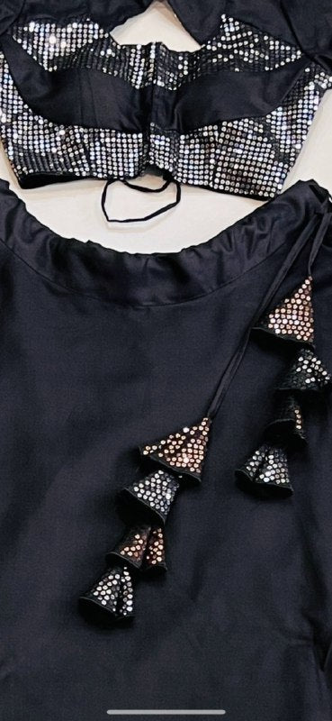 Black Pure Cotton Silk Sequins Work Butta Work Navratri Lehenga Choli
