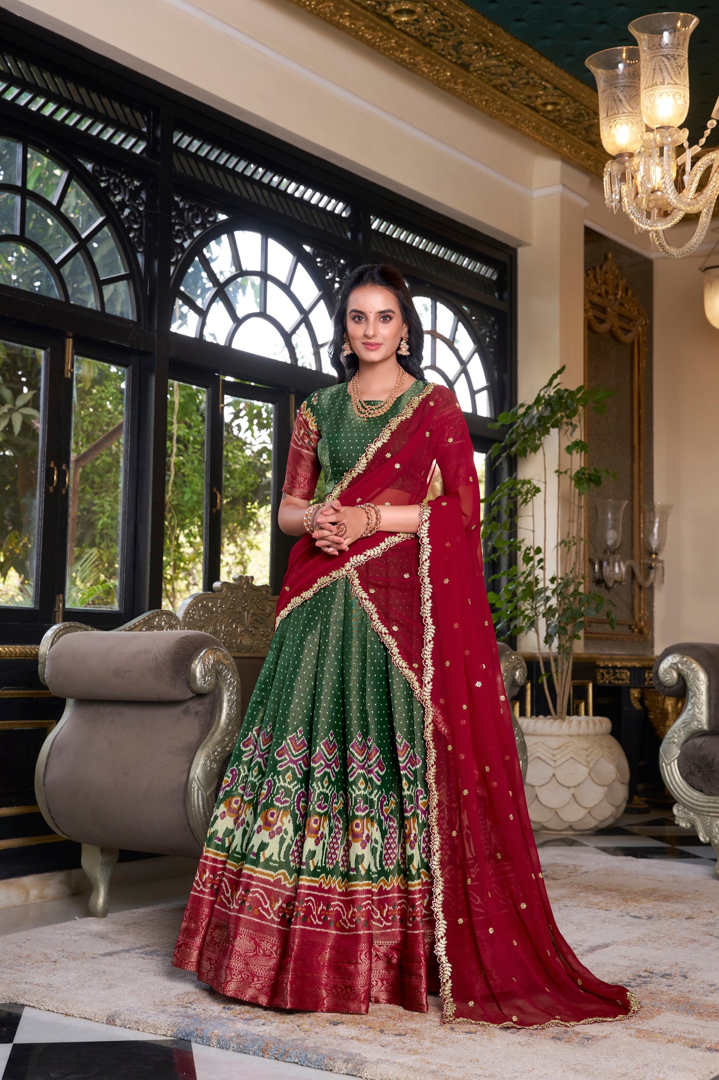 Green Printed With Zari Weaving Work Kanchipuram Lehenga Choli