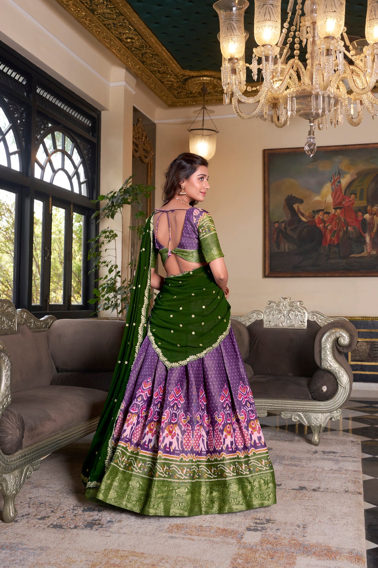Purple Printed With Zari Weaving Work Kanchipuram Lehenga Choli