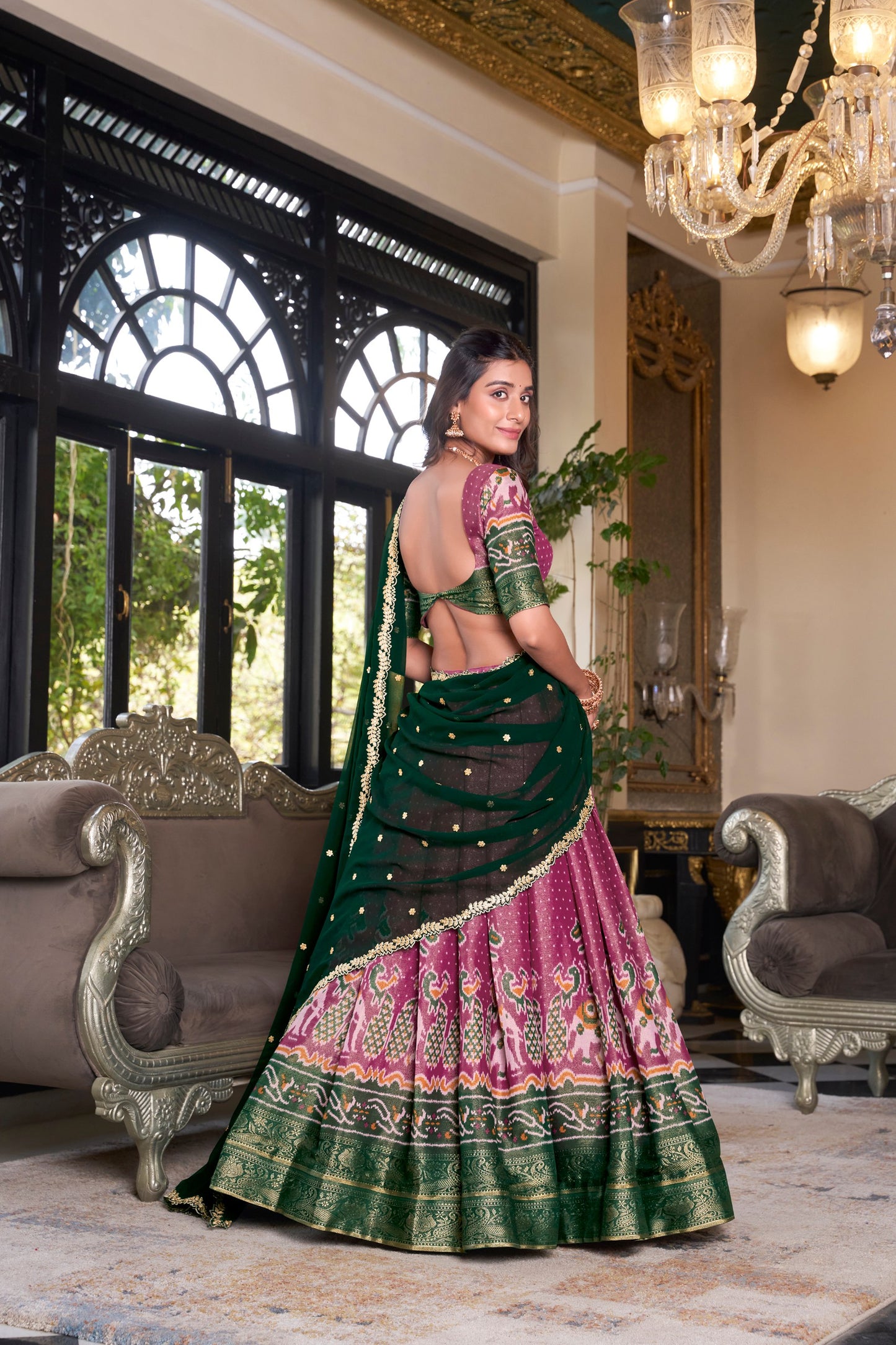Pink Printed With Zari Weaving Work Kanchipuram Lehenga Choli