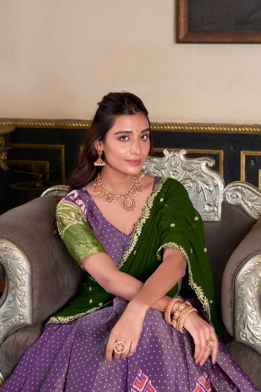 Purple Printed With Zari Weaving Work Kanchipuram Lehenga Choli