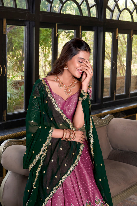 Pink Printed With Zari Weaving Work Kanchipuram Lehenga Choli