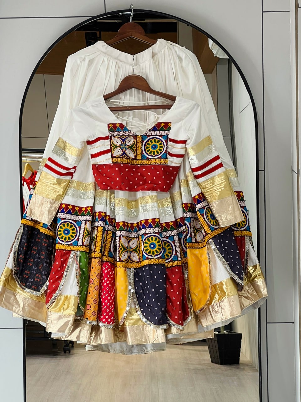 White Pure Rayon Cotton Temple Box Patterns Navratri Lehenga Choli