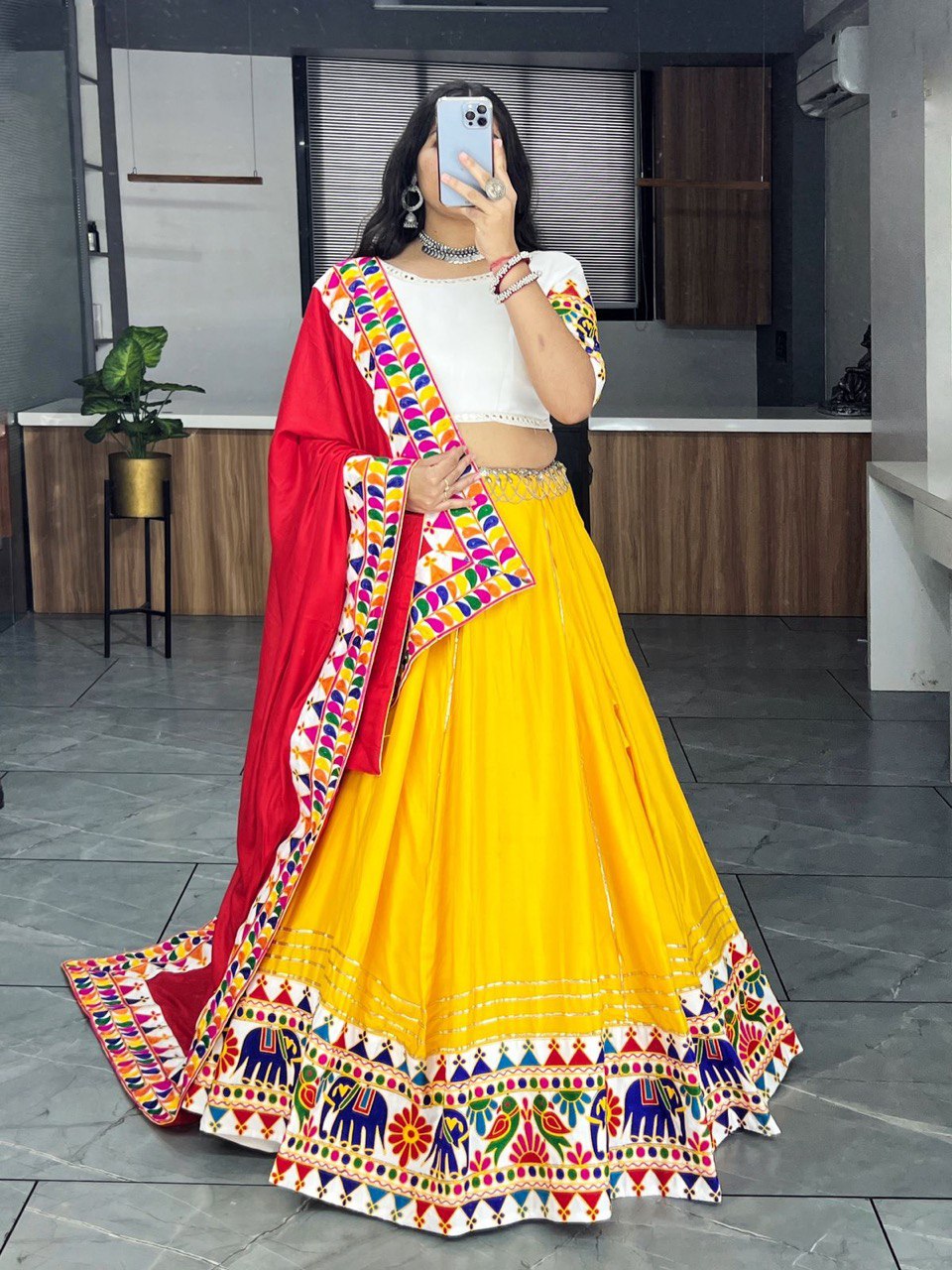 Most Pretty Yellow Red Combination Navratri Lehenga Choli