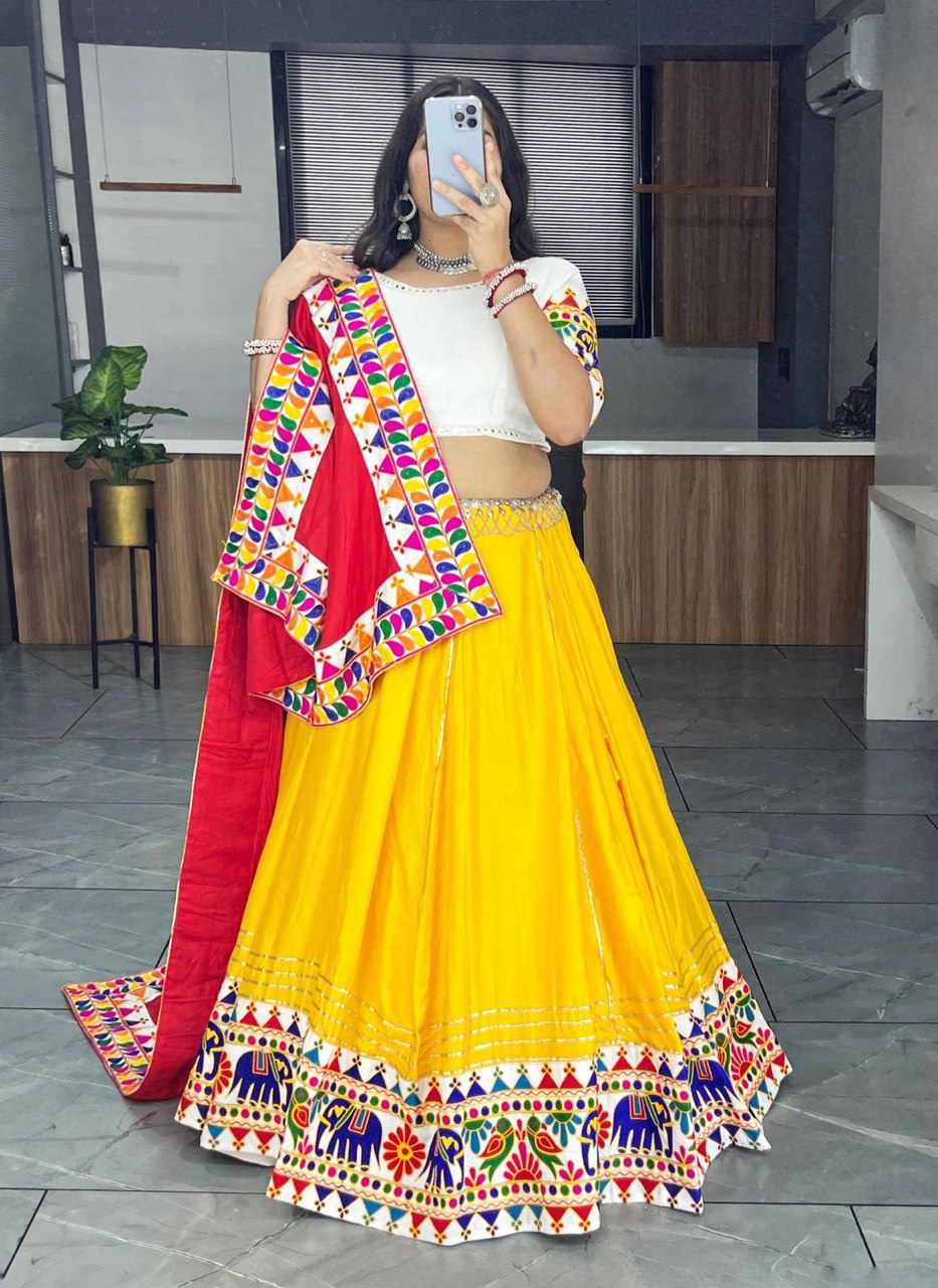 Most Pretty Yellow Red Combination Navratri Lehenga Choli