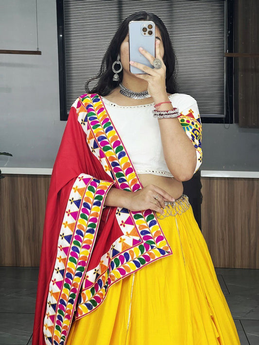 Most Pretty Yellow Red Combination Navratri Lehenga Choli