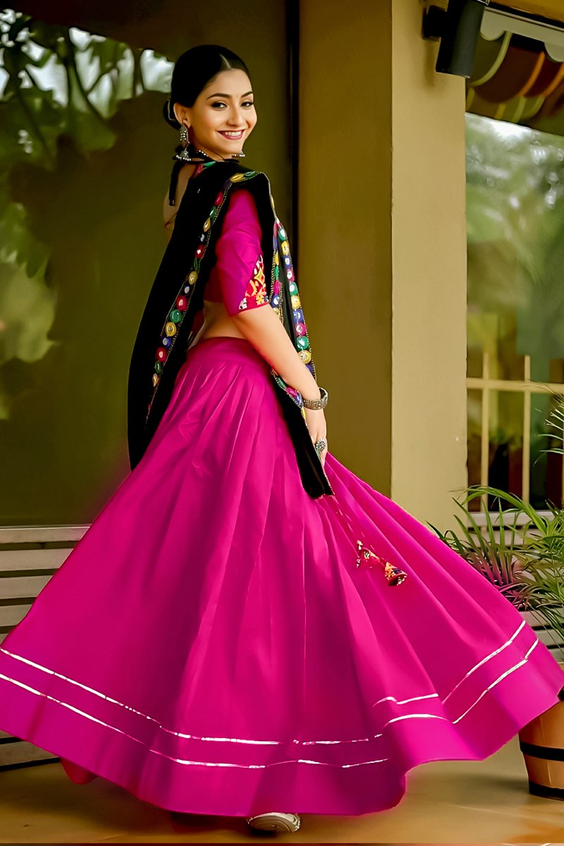 Rani Pure Cotton Plain With Gota Lace Work Navratri Lehenga Choli