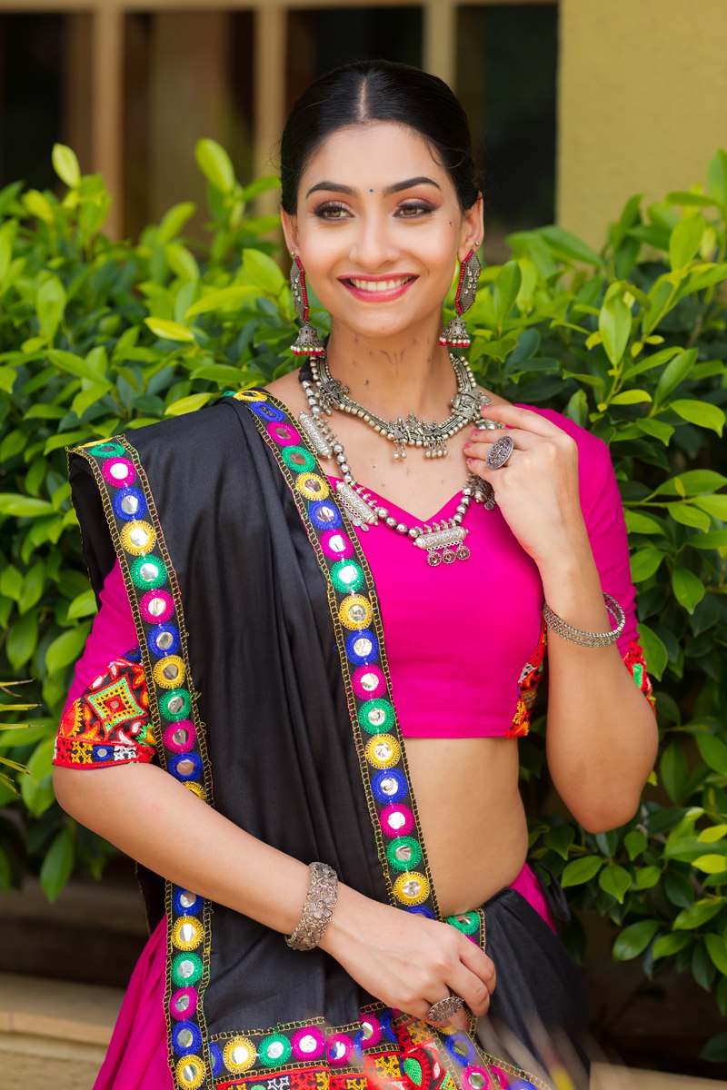 Rani Pure Cotton Plain With Gota Lace Work Navratri Lehenga Choli