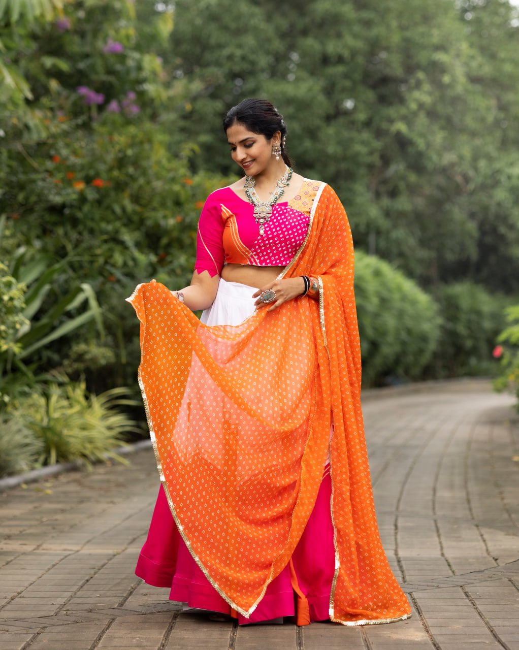Pink Pure Rayon Cotton Fancy Stitched Navratri Lehenga Choli