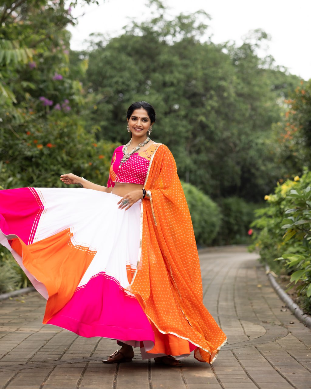 Pink Pure Rayon Cotton Fancy Stitched Navratri Lehenga Choli