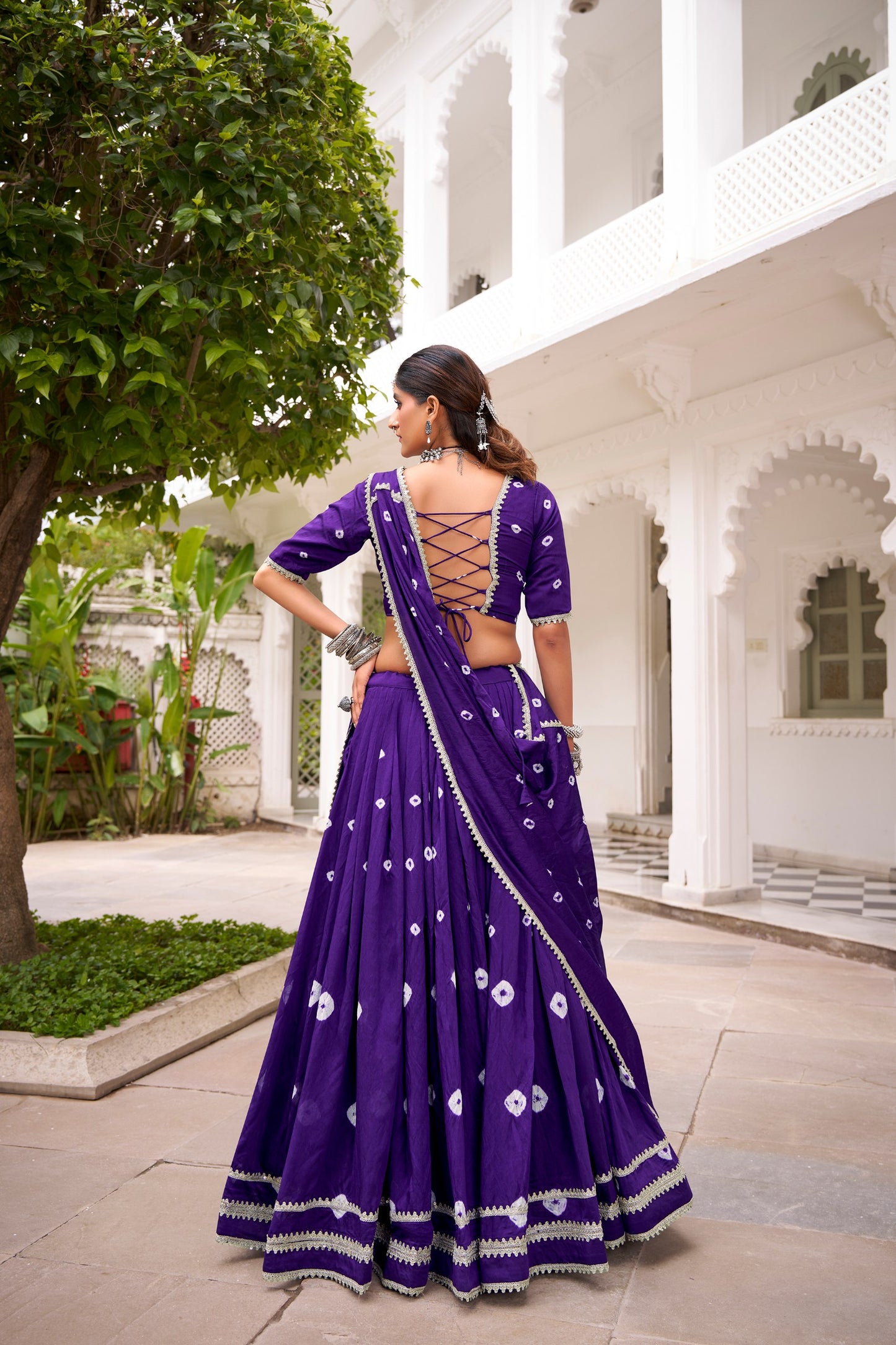 Purple Pure Chanderi Bandhej Print Navratri Lehenga Choli