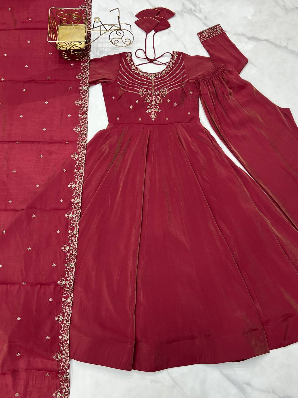 Maroon Chanderi Silk Festivities And Weddings Anarkali Salwar Suit