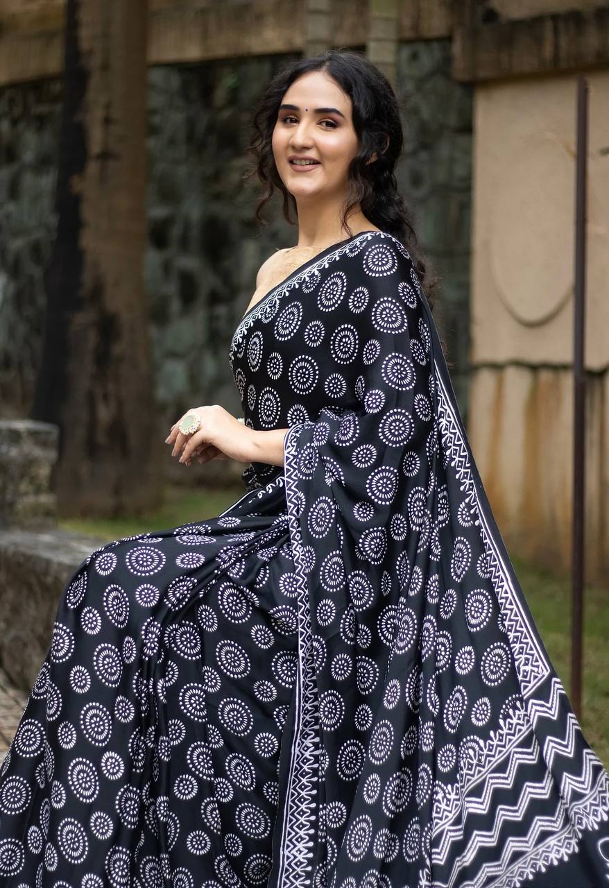 Black Premium Lilan Cotton Digital Print Saree