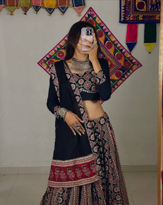 Black Multicolor Rayon Real Mirror Work Navratri Lehenga Choli