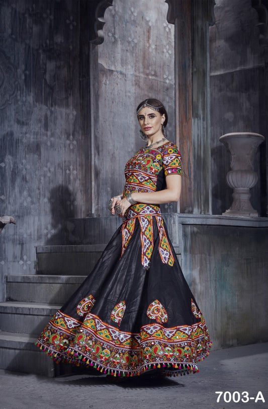 Orange Rajwadi Gamthi Lace With Mirror Work Navratri Lehenga Choli