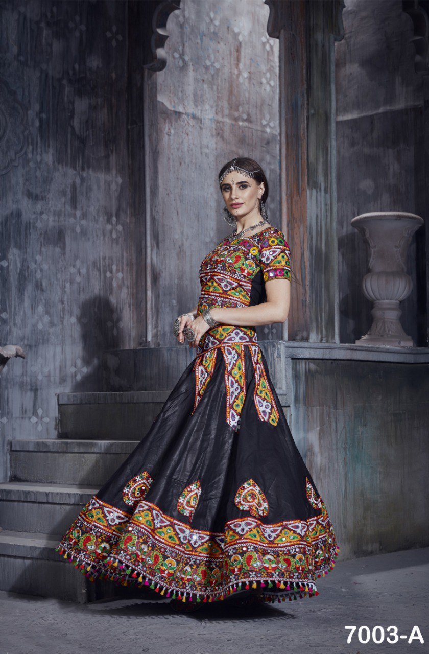 Orange Rajwadi Gamthi Lace With Mirror Work Navratri Lehenga Choli