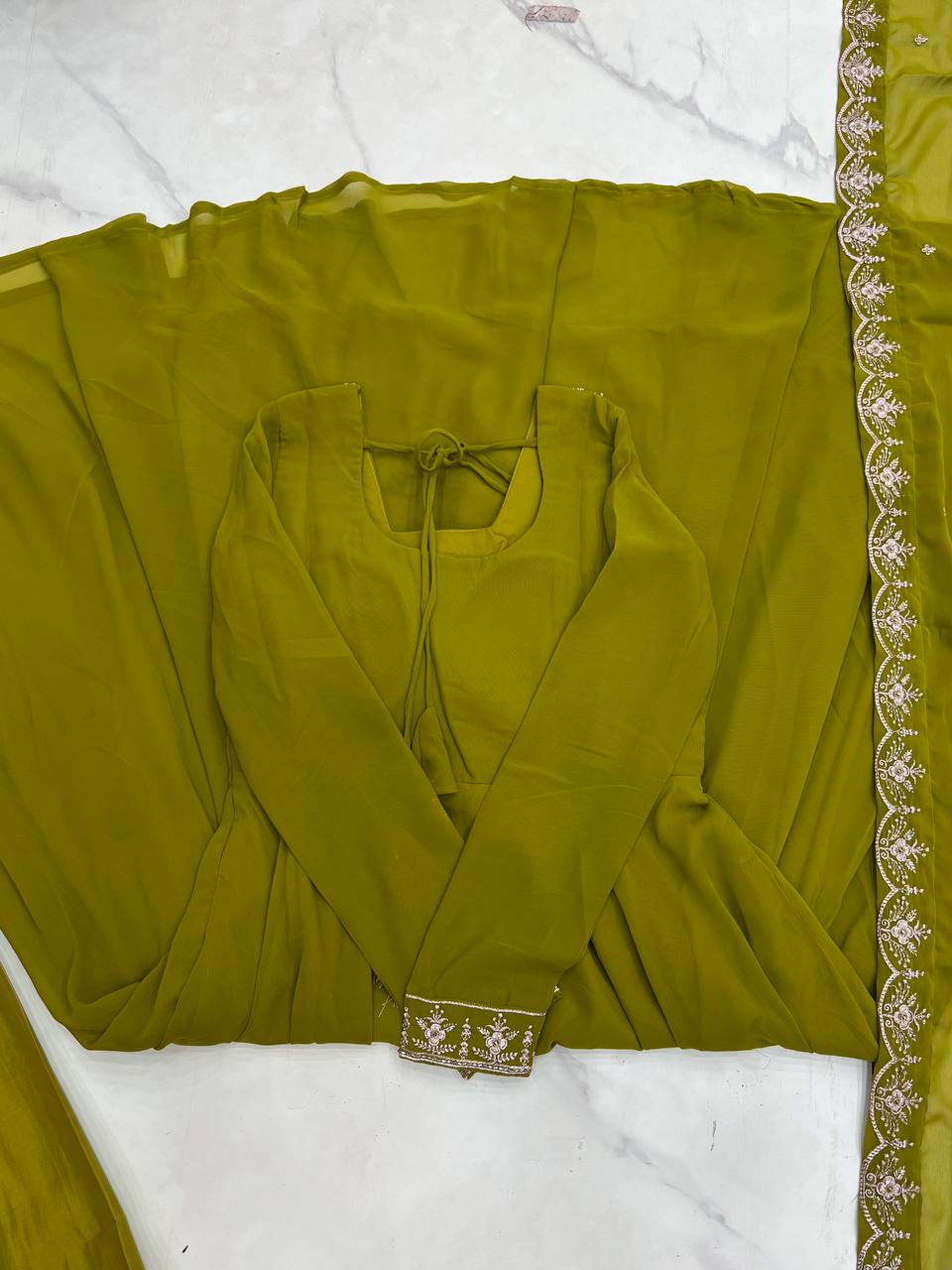 Green Pure Soft Fox Georgette Fabric Fully Flair Anarkali Salwar Suit