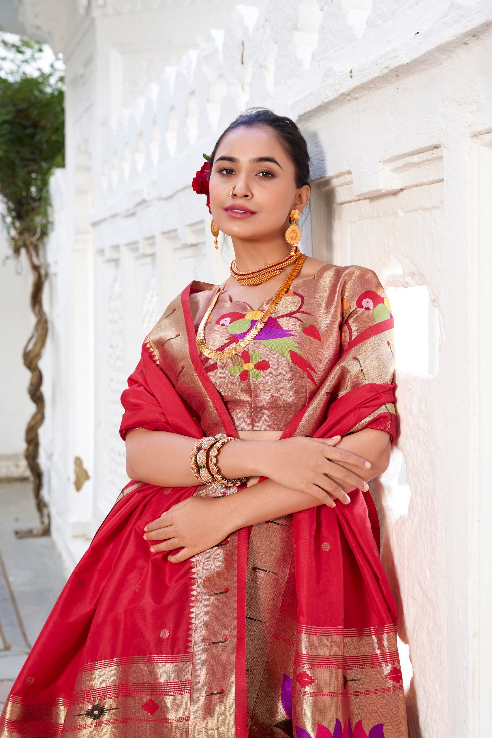 Green Vichitra Silk Plain With Paithni Lace Border Paithani Lehenga Choli